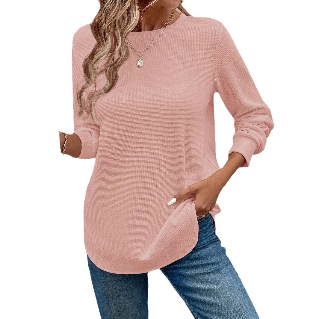 Long Sleeve Top Waffle T-shirt For Women