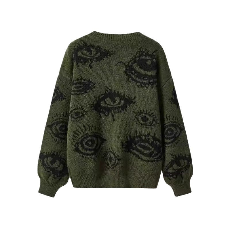 Round Neck Wide Knitted Jacquard Sweater