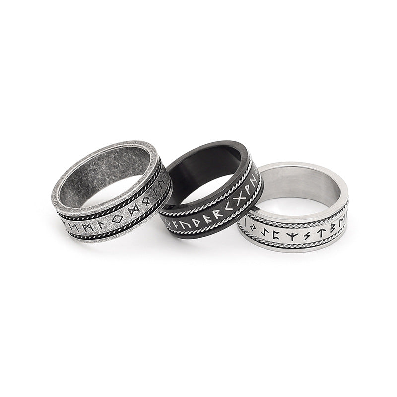Nordic Retro Viking Text Double Wire Rope Titanium Steel Ring