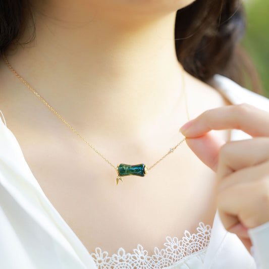 Natural Green Stone Bamboo Necklace