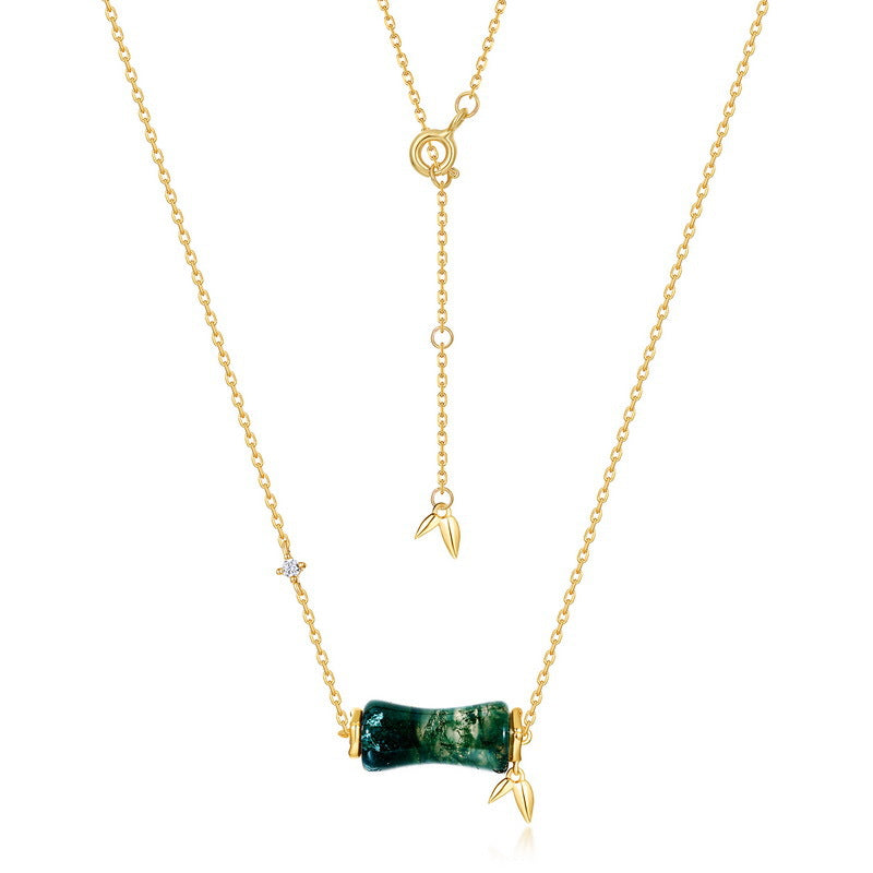 Natural Green Stone Bamboo Necklace