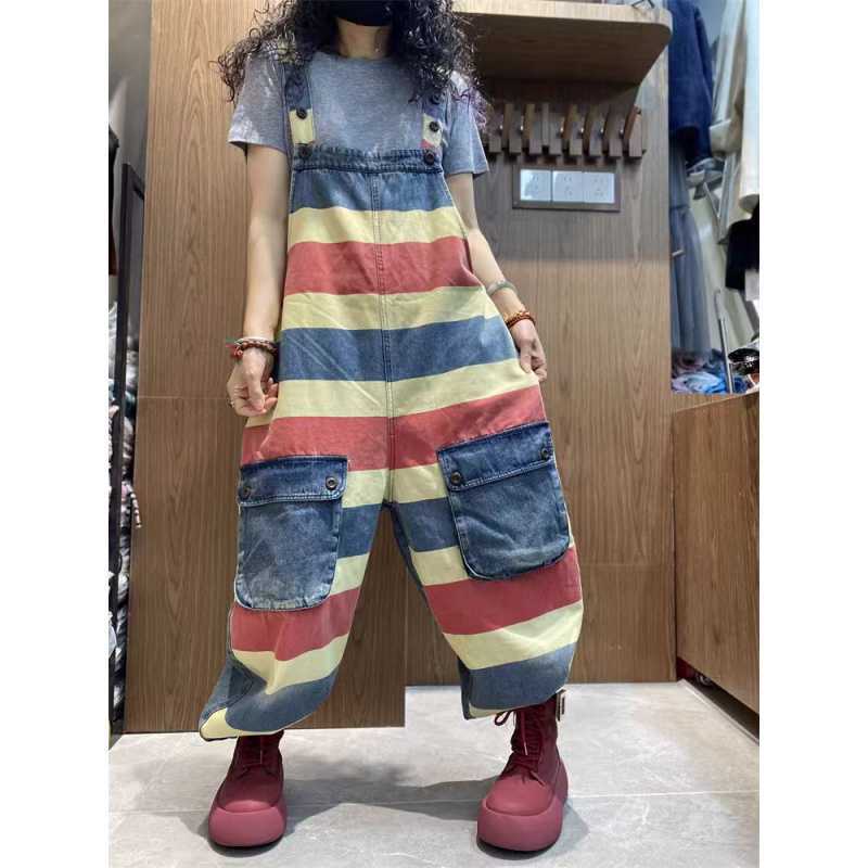 Denim Printing Cropped Suspender Women