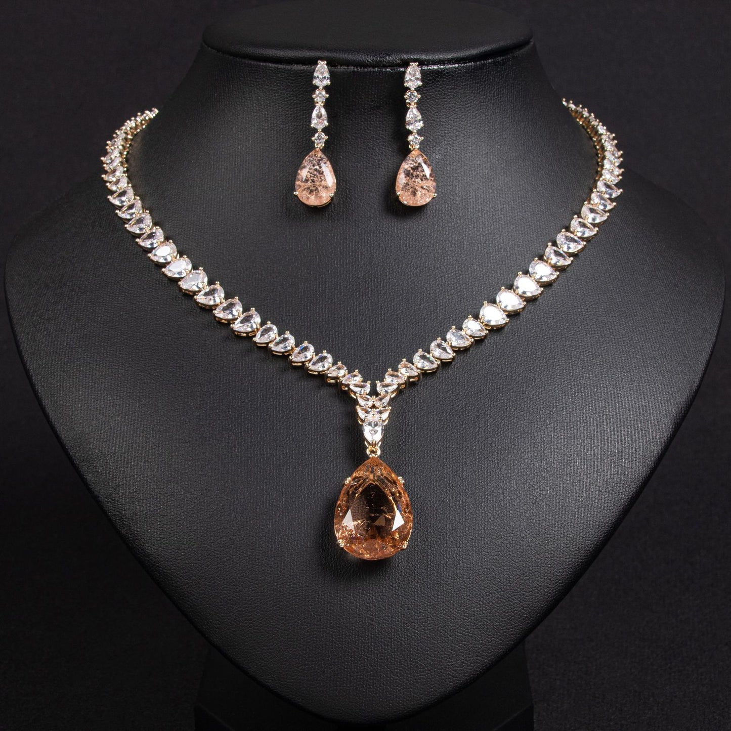 Zircon Necklace Tassel Earrings Suit