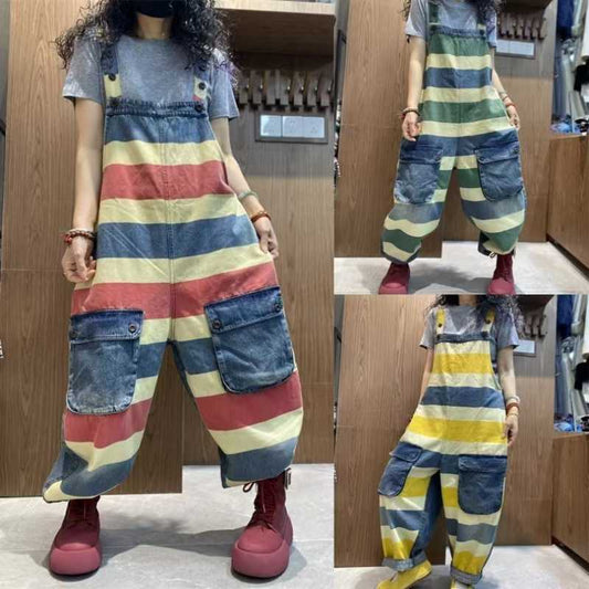 Denim Printing Cropped Suspender Women