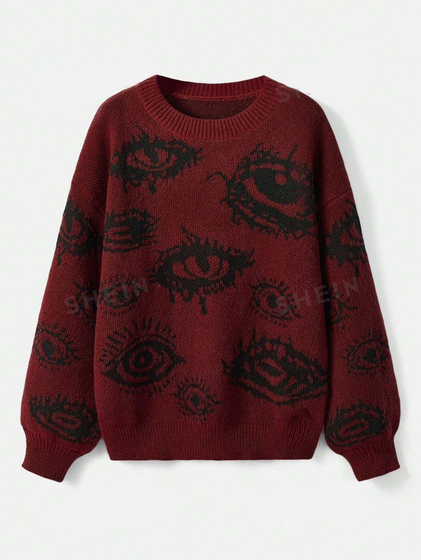 Round Neck Wide Knitted Jacquard Sweater