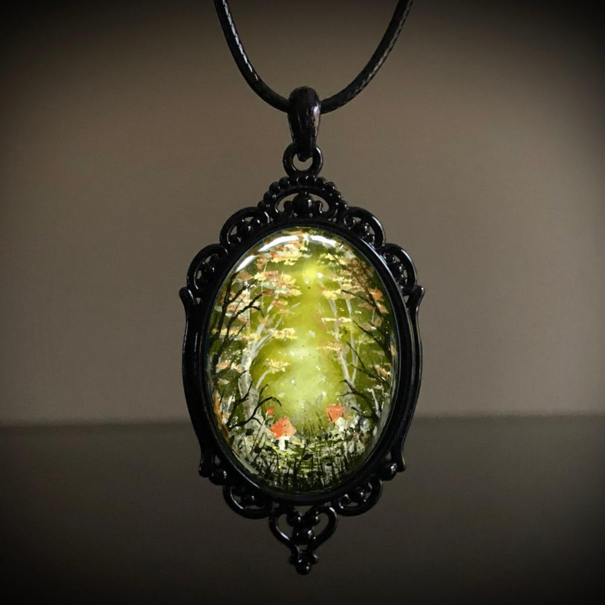 Gothic Crow Forest Pendant Charm Necklace