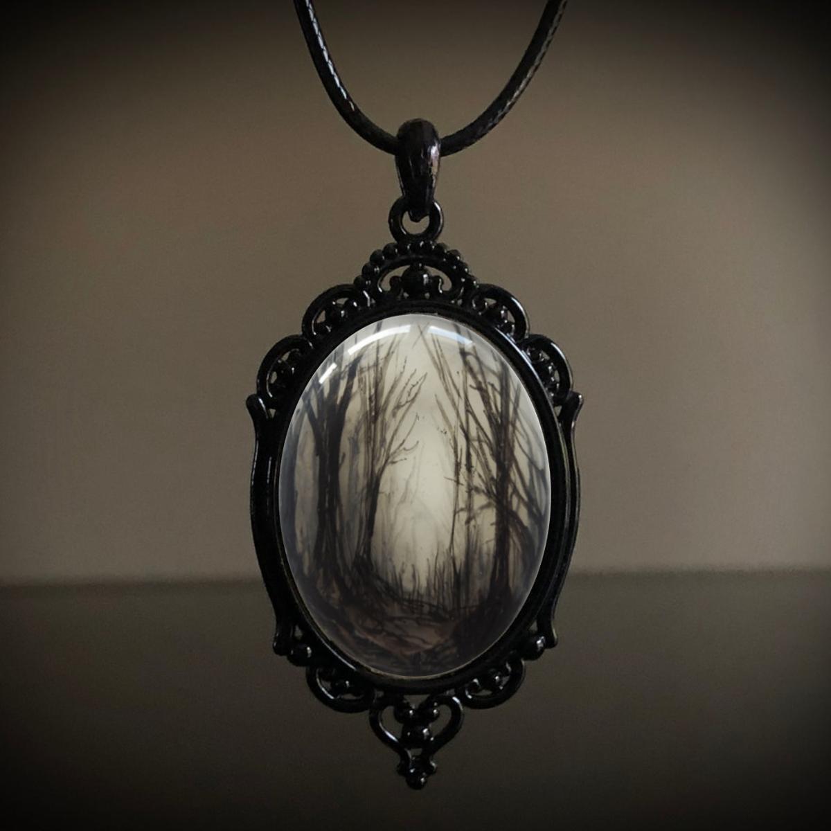 Gothic Crow Forest Pendant Charm Necklace