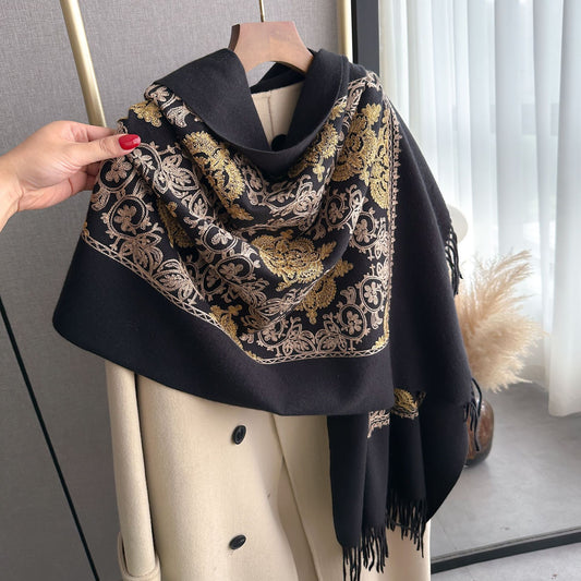 Cashmere-like Embroidered Warm Scarf