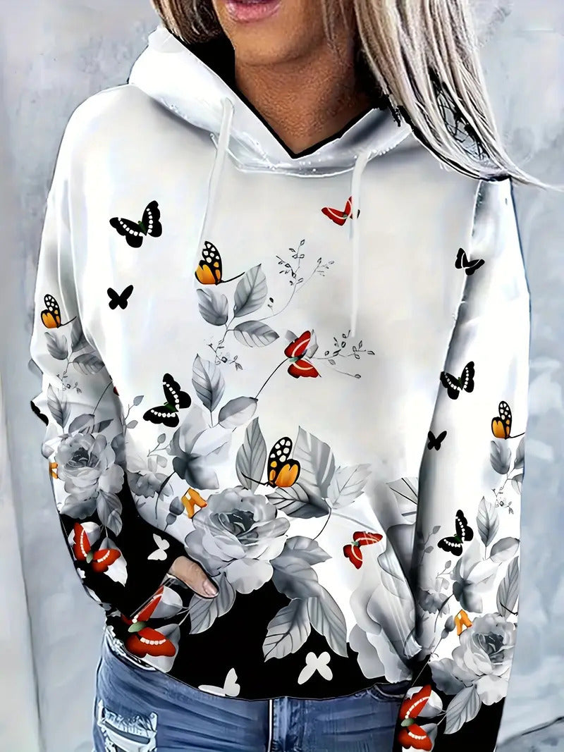 Vintage Print Women's Hooded Pullover