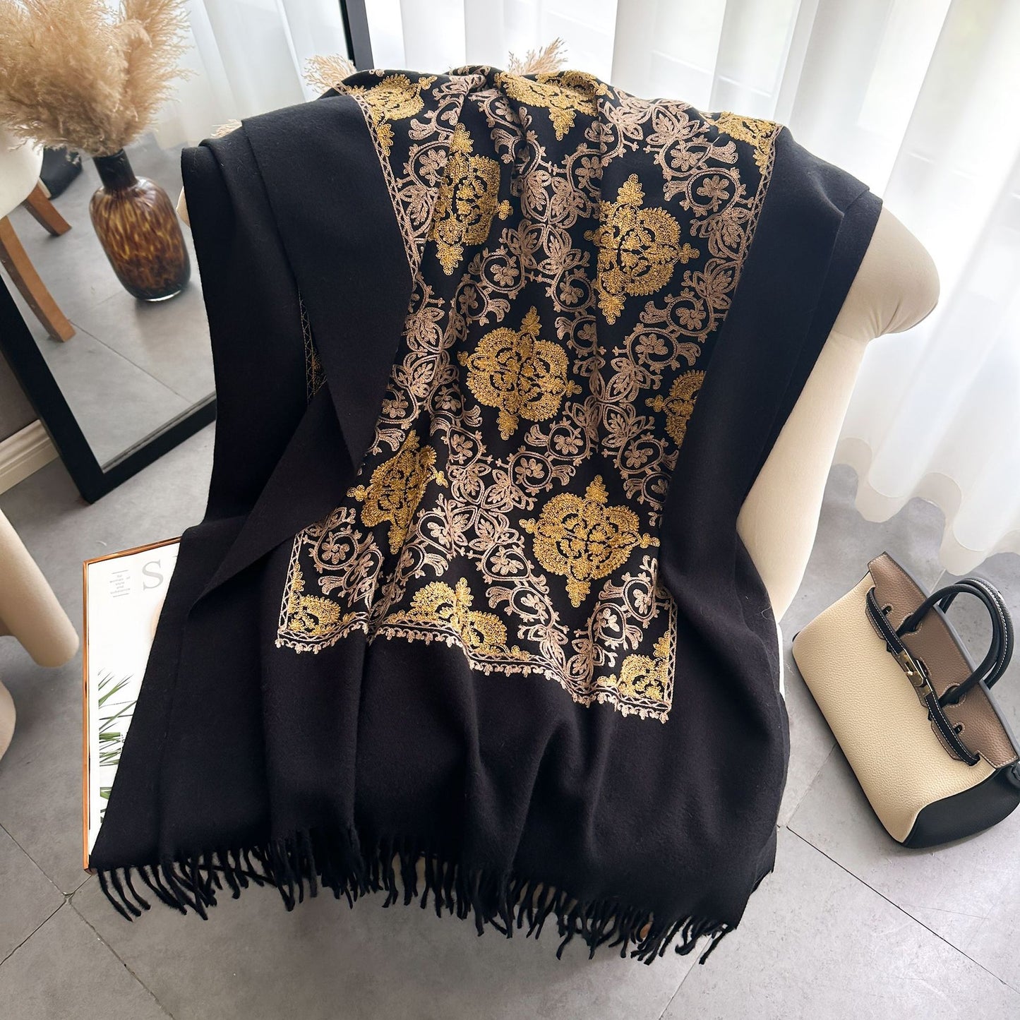 Cashmere-like Embroidered Warm Scarf