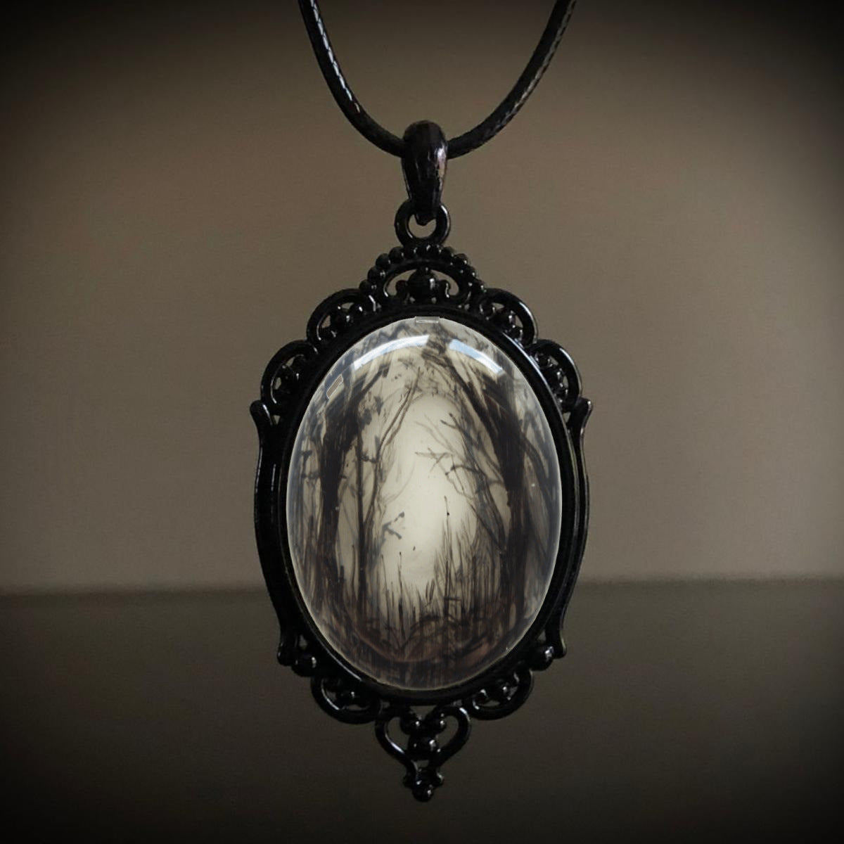 Gothic Crow Forest Pendant Charm Necklace