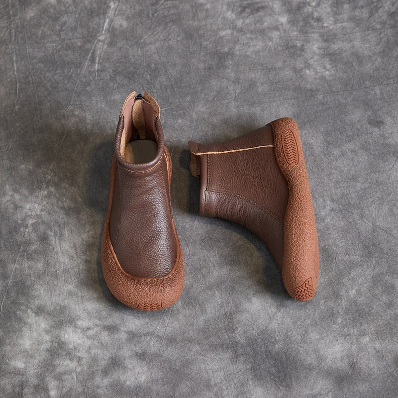 Cowhide Leisure Ankle Boots