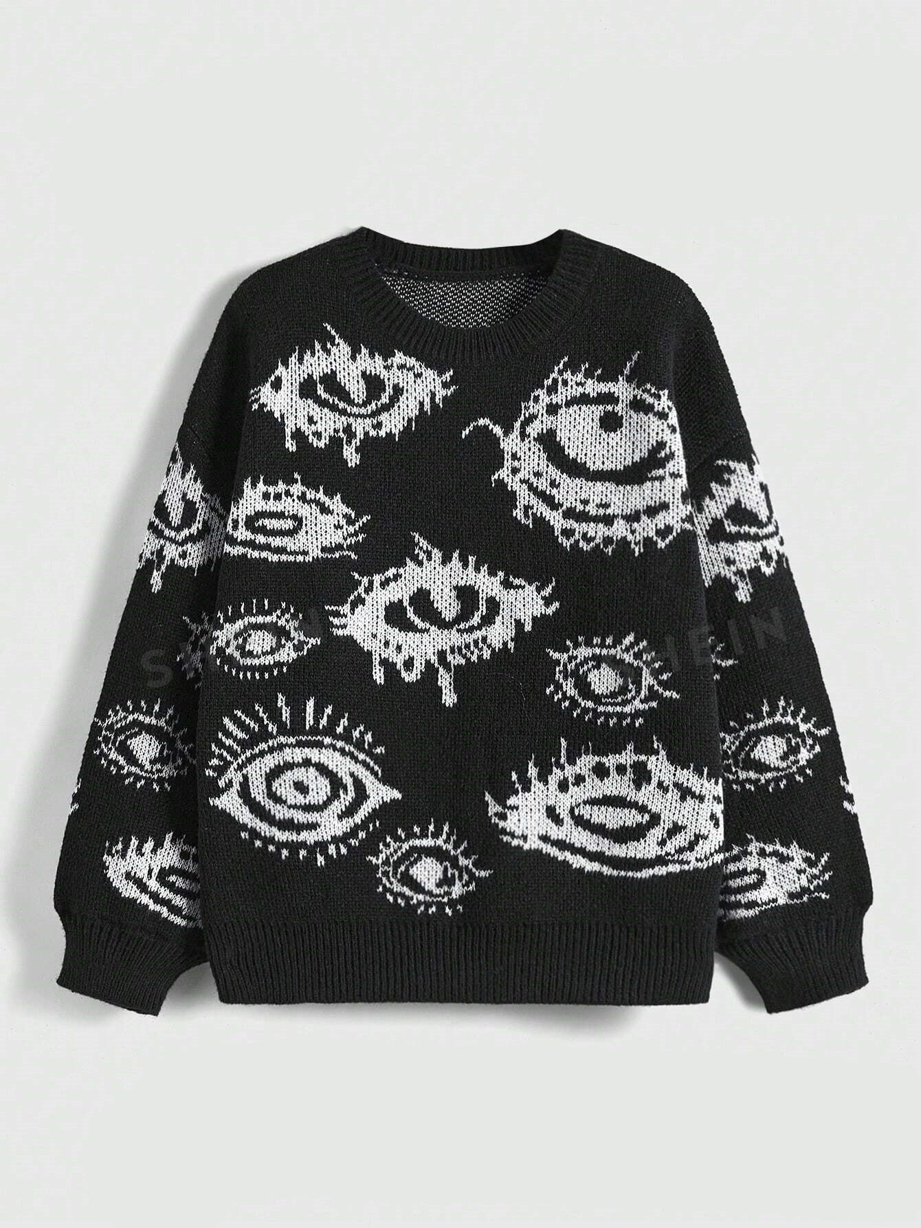 Round Neck Wide Knitted Jacquard Sweater