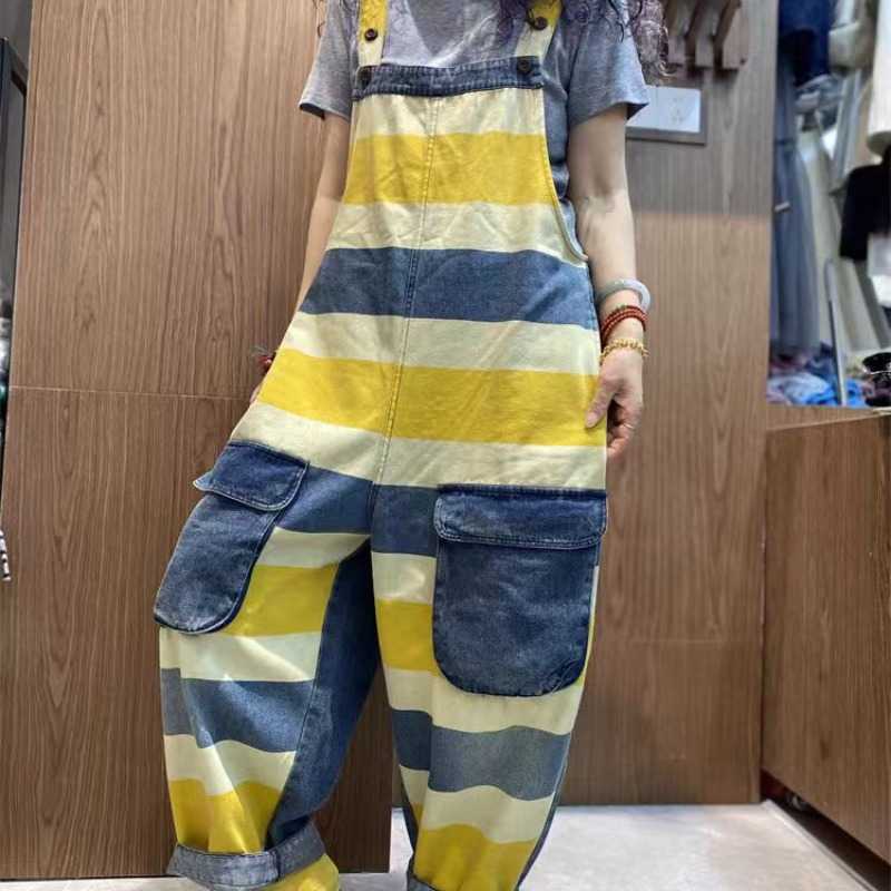 Denim Printing Cropped Suspender Women
