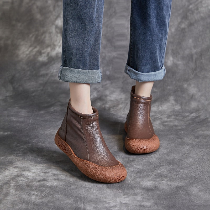 Cowhide Leisure Ankle Boots
