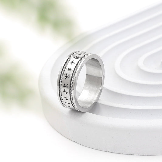 Nordic Retro Viking Text Double Wire Rope Titanium Steel Ring