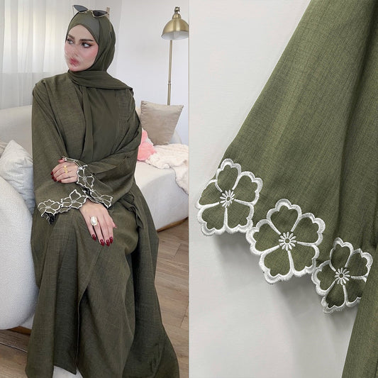 Sleeve Loose Flower Embroidered Cardigan