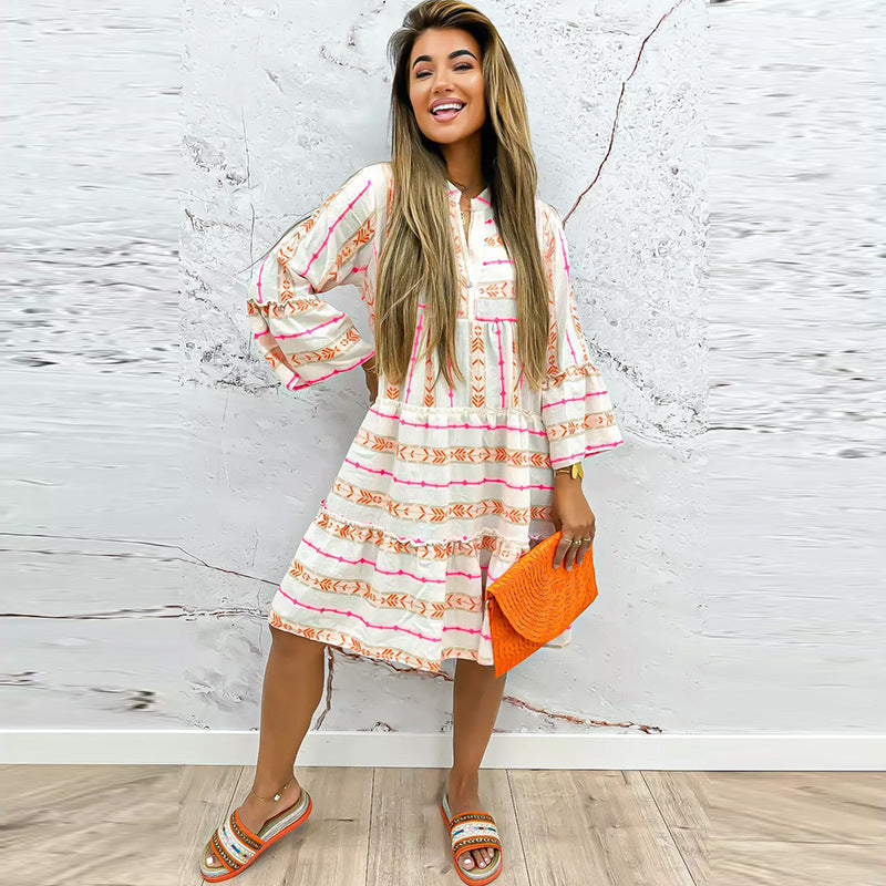 Casual Style Printed High Waist Dress Women