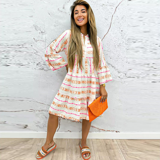 Casual Style Printed High Waist Dress Women