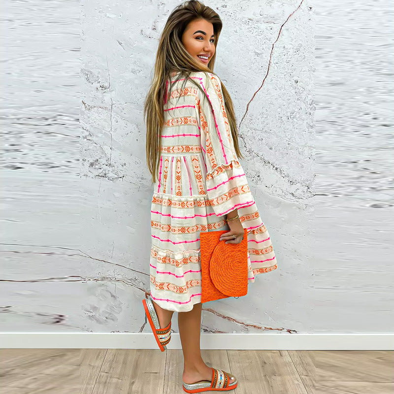 Casual Style Printed High Waist Dress Women