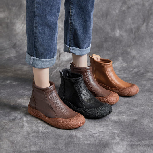 Cowhide Leisure Ankle Boots
