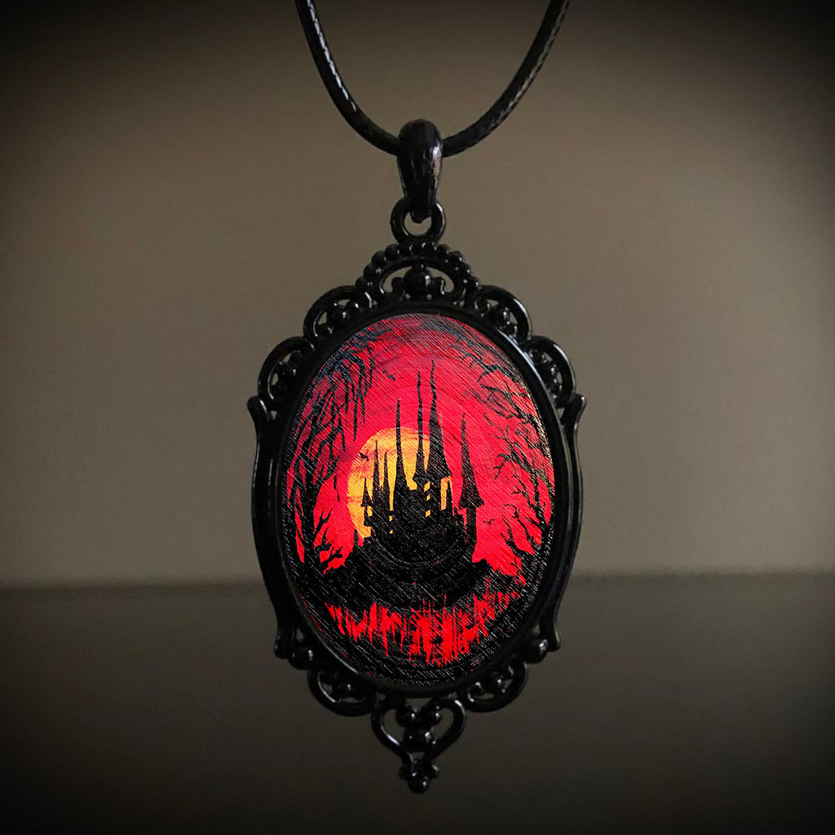 Gothic Crow Forest Pendant Charm Necklace
