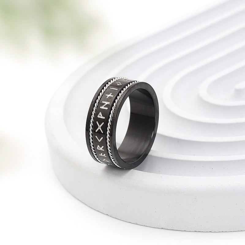 Nordic Retro Viking Text Double Wire Rope Titanium Steel Ring