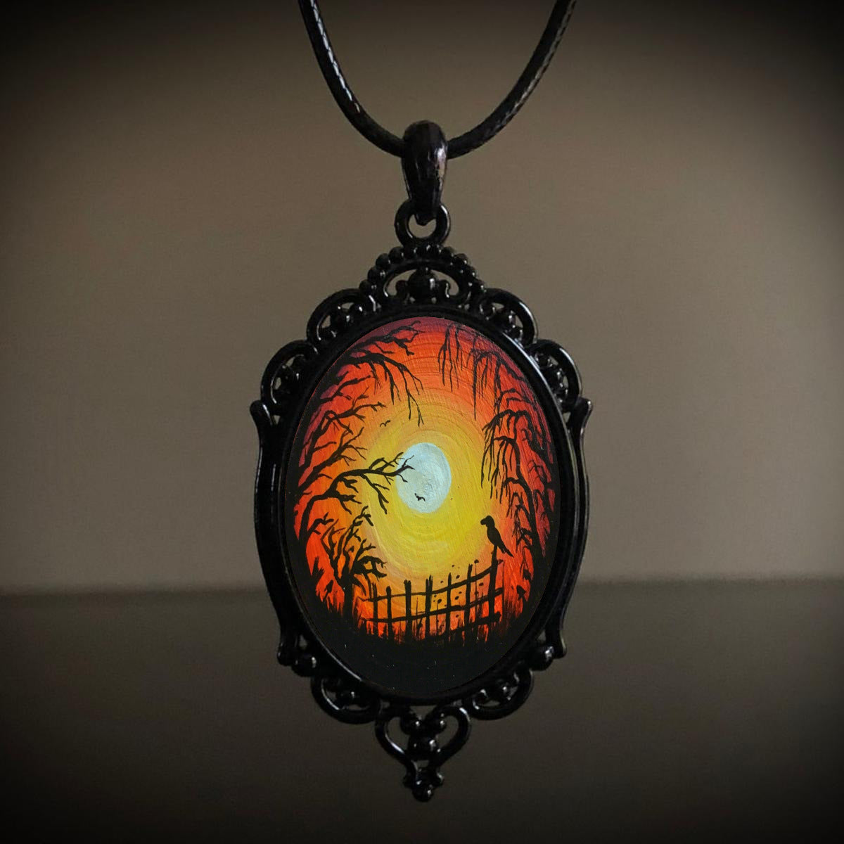 Gothic Crow Forest Pendant Charm Necklace