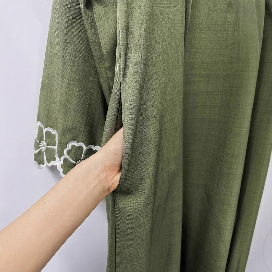 Sleeve Loose Flower Embroidered Cardigan