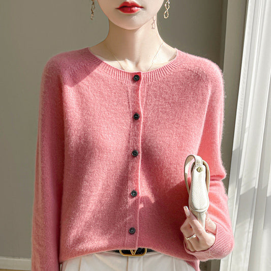 Round Neck Sweater Cashmere Knitted Cardigan