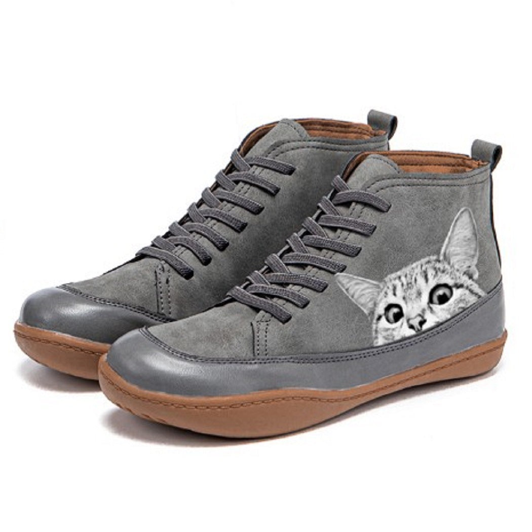 Printed Cat Flat Boots