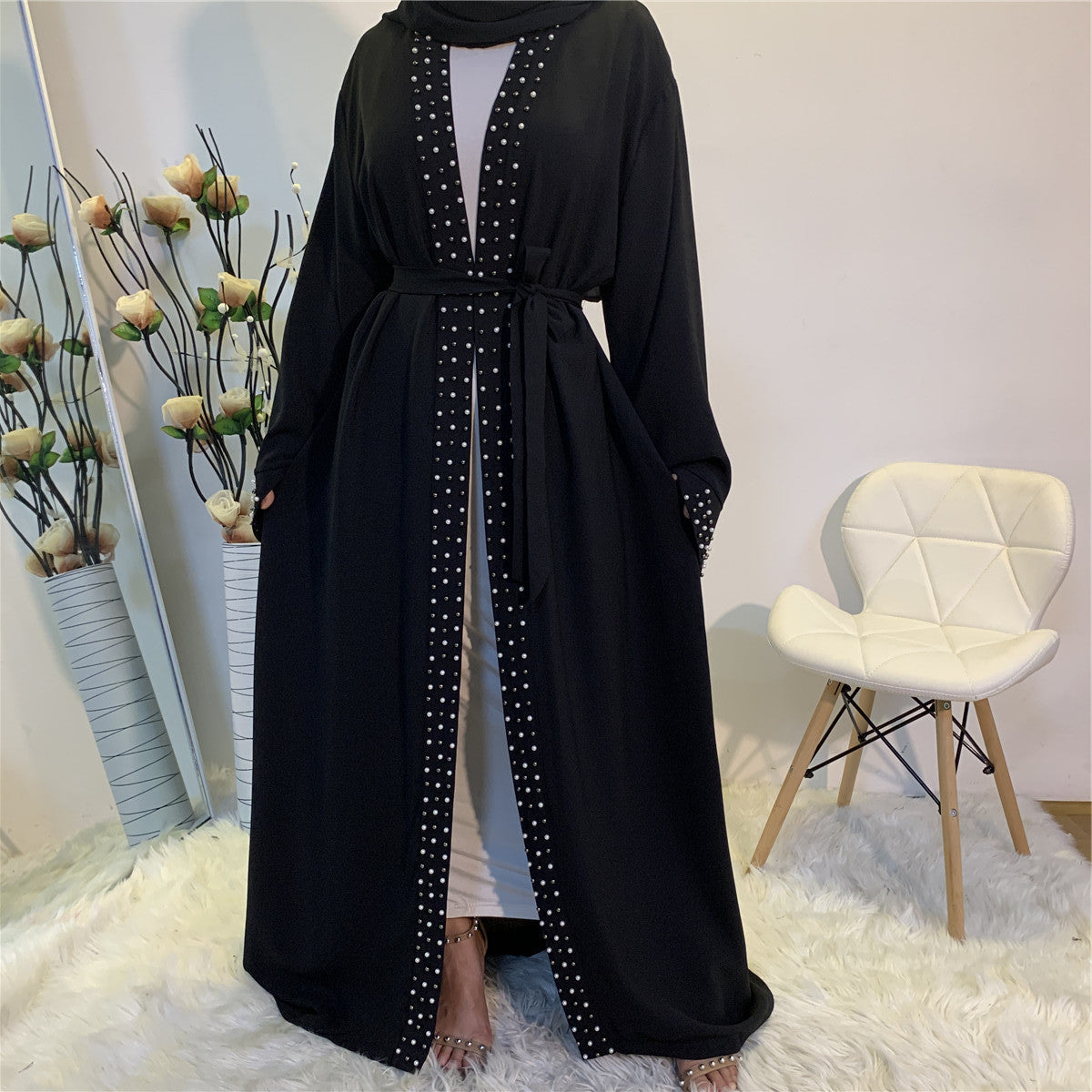 Beaded Lace Up Cardigan Robe