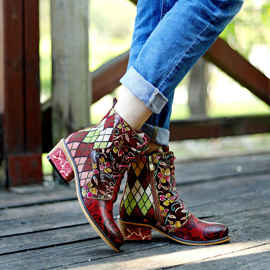 Denim Jacquard Women's Short Boots