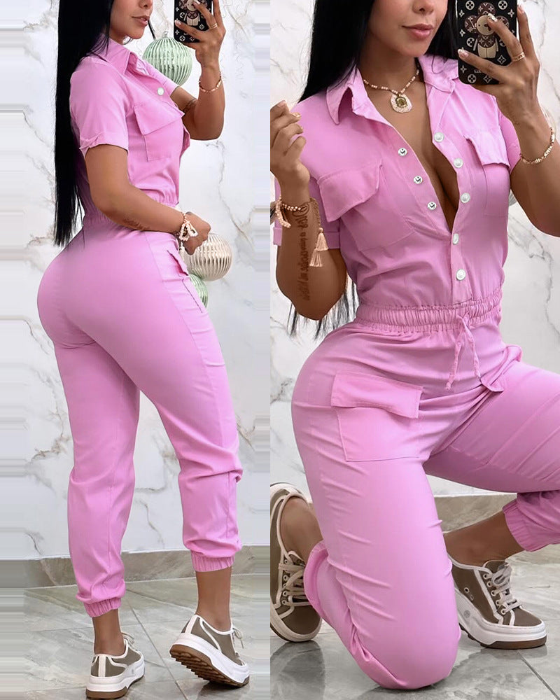 Casual Multi-pocket Waist Elastic Cargo