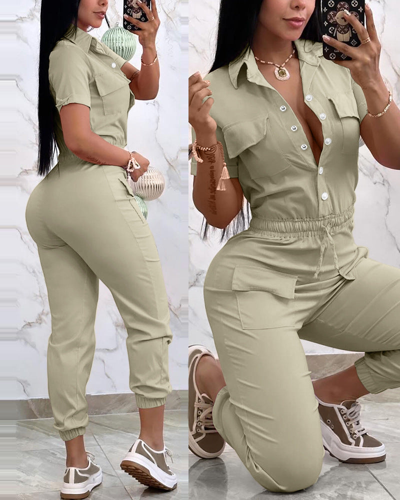 Casual Multi-pocket Waist Elastic Cargo