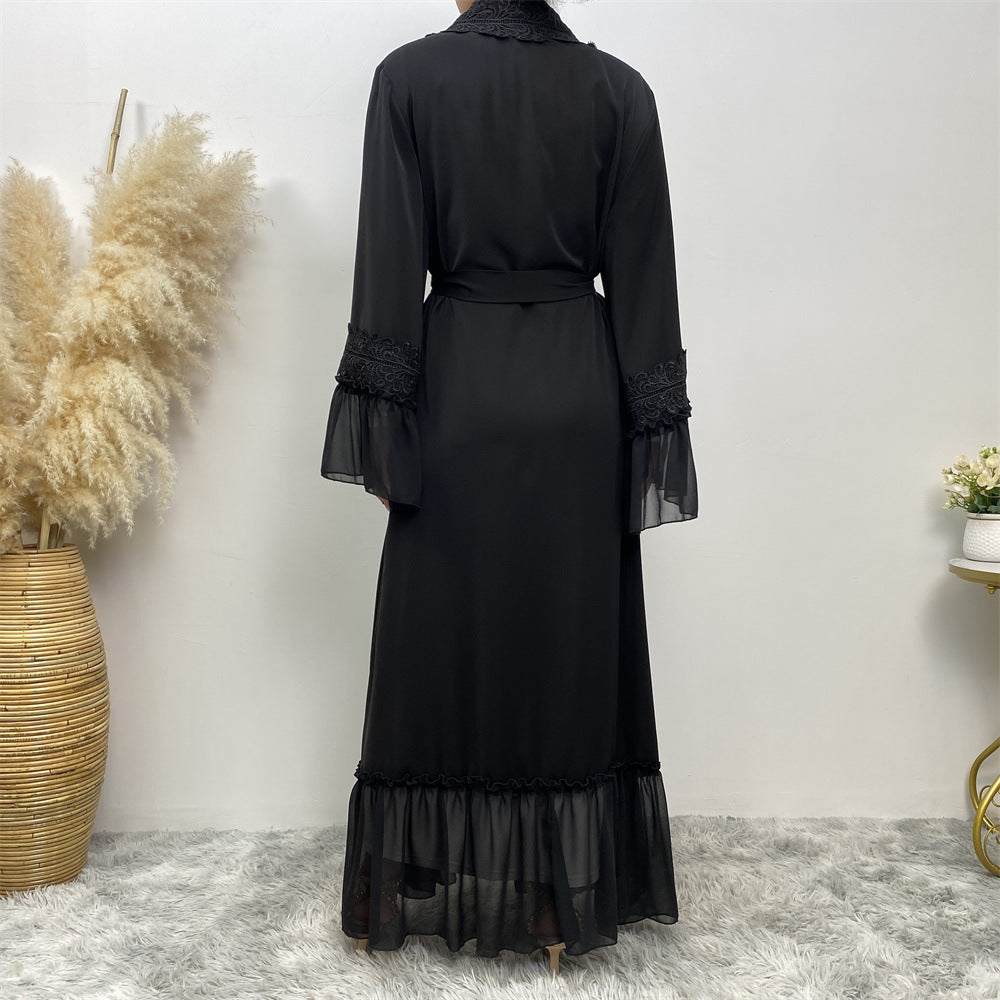 Black Flower Embroidered Cardigan Robe