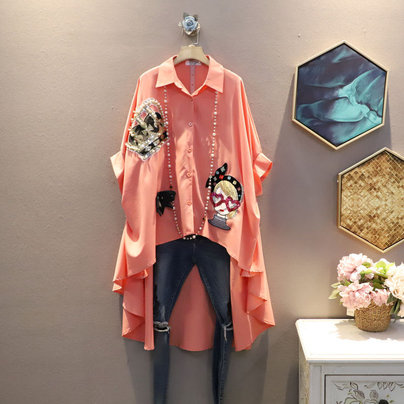 Lapel Sequin Shirt Top