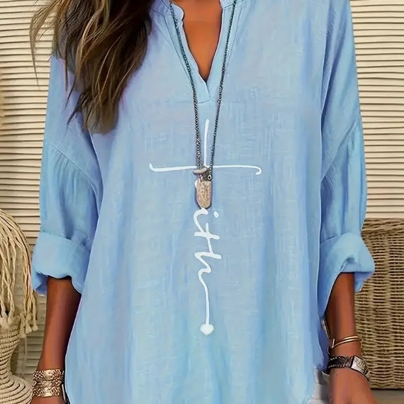 Women'S V-Neck Long Sleeve Shirt