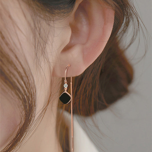 Black Square Tassel Earrings For Women