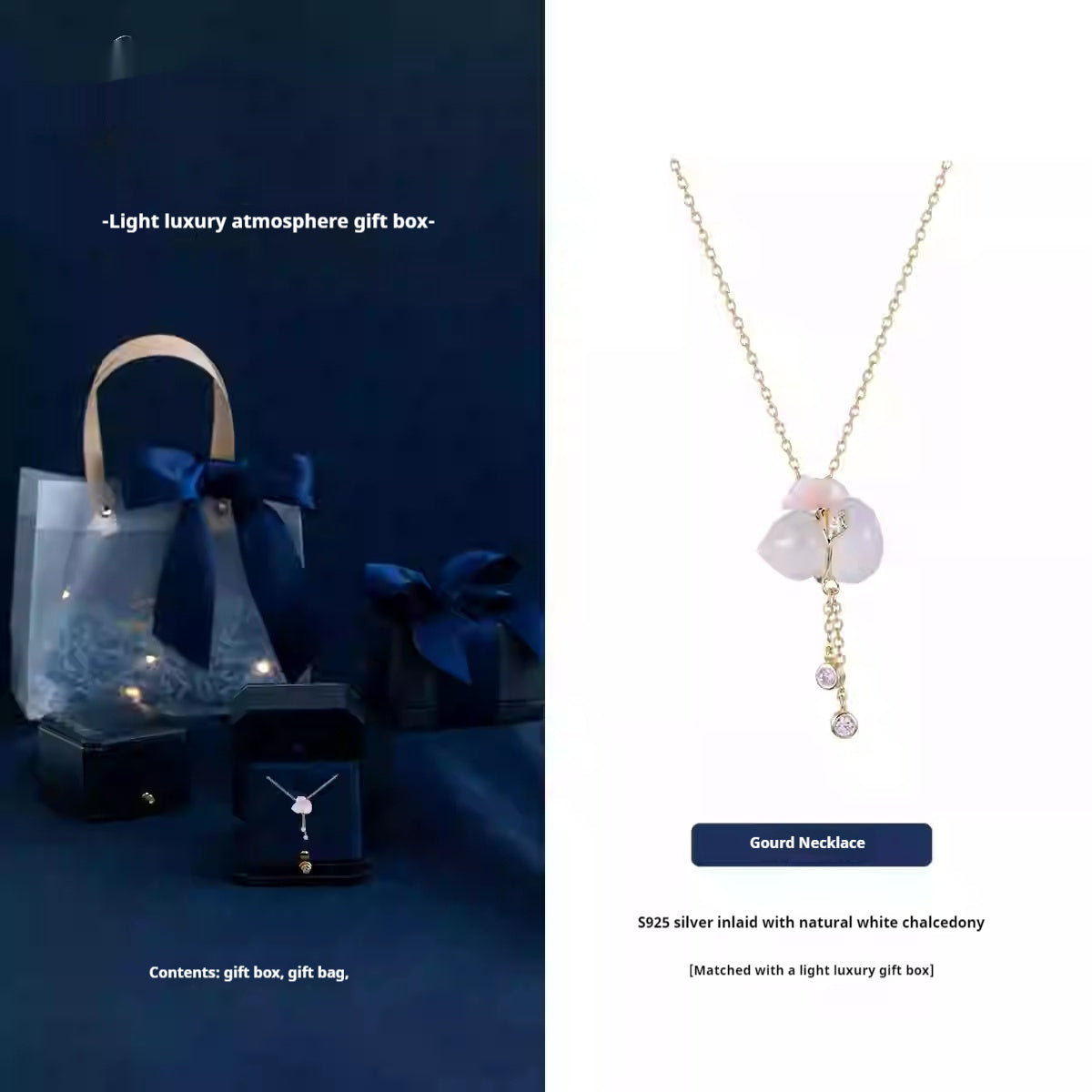 White Chalcedony Fu Lu Gourd Necklace