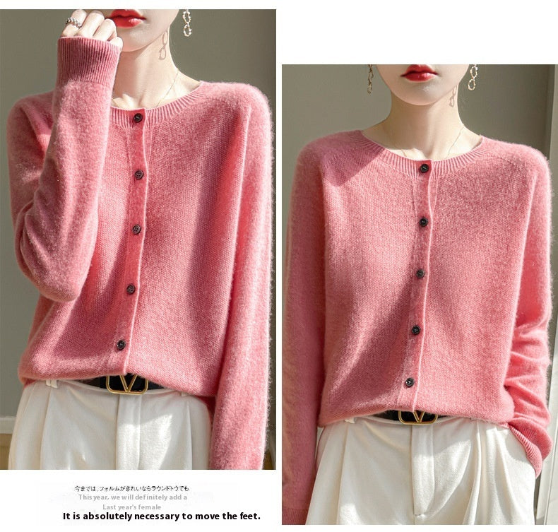 Round Neck Sweater Cashmere Knitted Cardigan