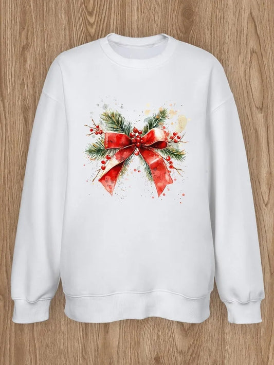 Women Basic Ribbon Printed Round Neck