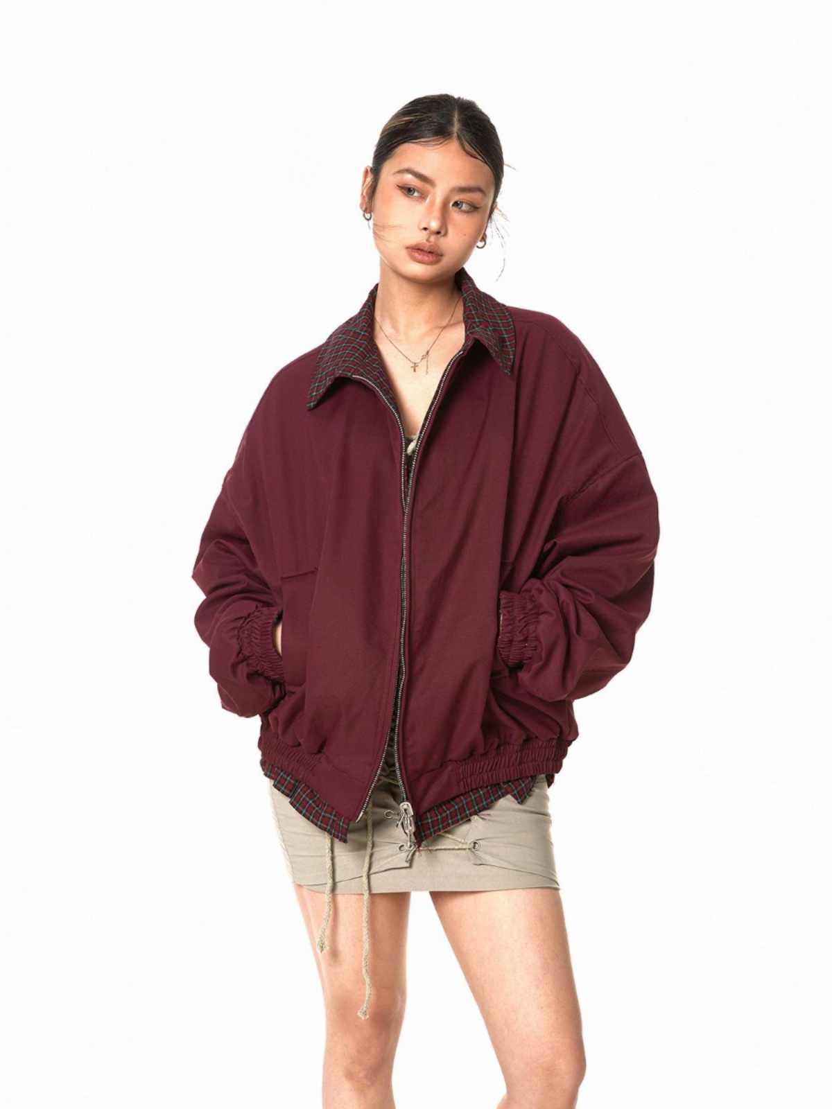 Red Reverse Jacket Women's Plaid Coat