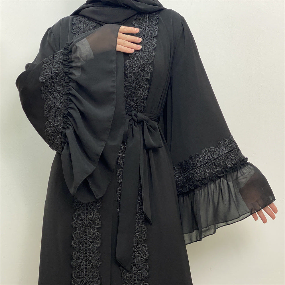 Black Flower Embroidered Cardigan Robe