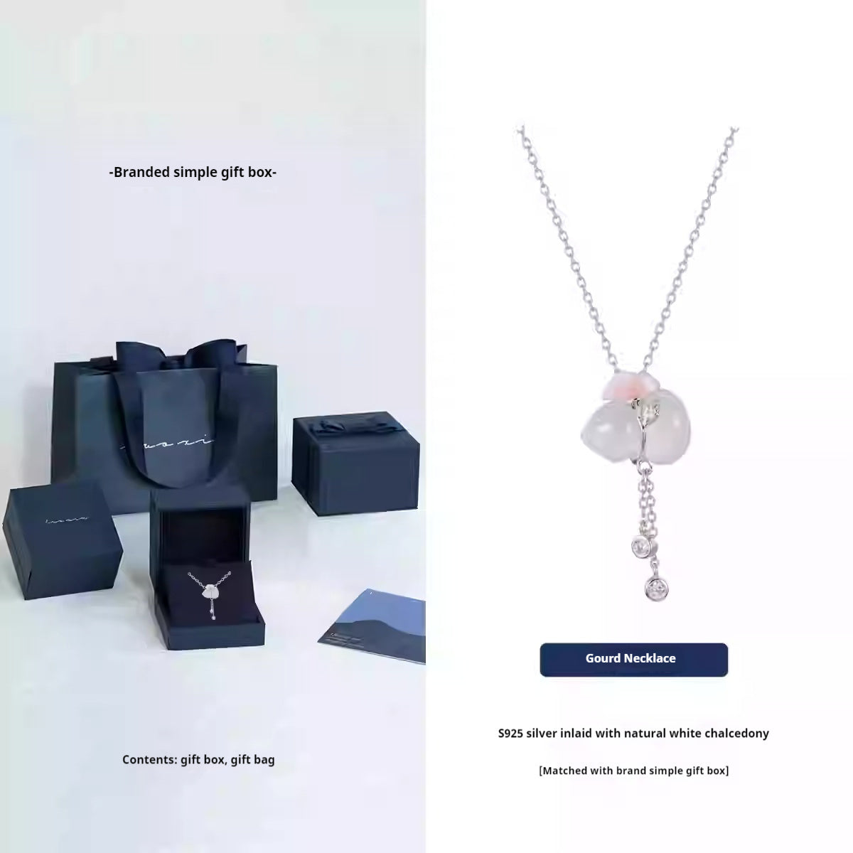 White Chalcedony Fu Lu Gourd Necklace