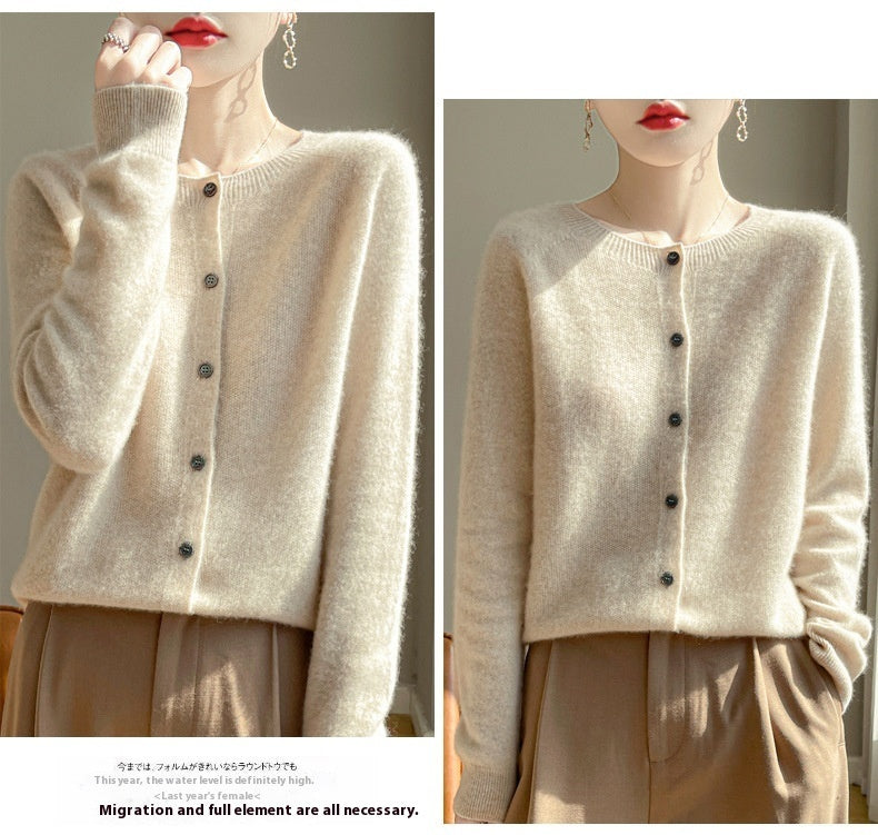 Round Neck Sweater Cashmere Knitted Cardigan