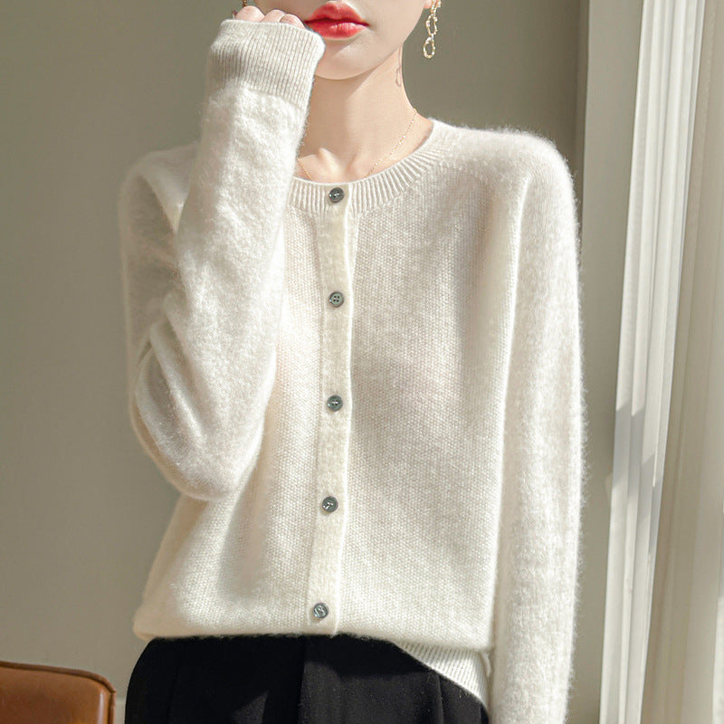 Round Neck Sweater Cashmere Knitted Cardigan