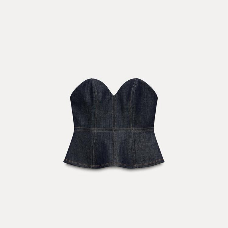 Dark Blue Temperament Waist-controlled Denim Suit