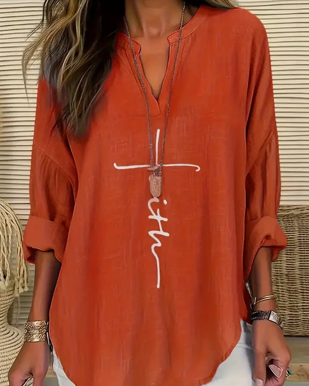 Women'S V-Neck Long Sleeve Shirt
