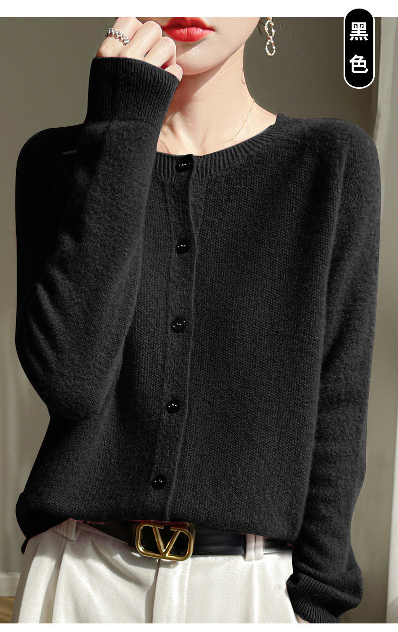 Round Neck Sweater Cashmere Knitted Cardigan